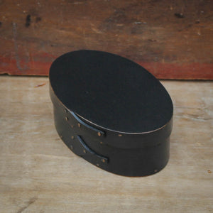 Shaker Oval Box, Size #1, LeHays Shaker Boxes, Handcrafted in Maine.  Black Milk Paint Finish, Side View
