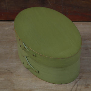 Shaker Oval Box, Size #2, LeHays Shaker Boxes, Handcrafted in Maine.  Green Milk Paint Finish, Side View