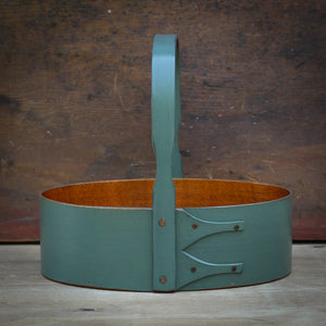 Shaker Carrier, Size #2, LeHays Shaker Boxes, Handcrafted in Maine.  Sea Green Milk Paint Finish, Front View