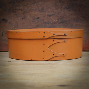Shaker Oval Box, Size #3, LeHays Shaker Boxes, Handcrafted in Maine.  Pumpkin Milk Paint Finish, Front View