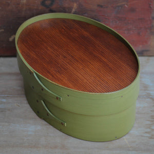 Shaker Oval Box with Recessed Lid for Needlework, Size #3, LeHays Shaker Boxes, Green Milk Paint Finish, Side View