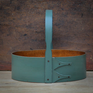 Shaker Carrier, Size #3, LeHays Shaker Boxes, Handcrafted in Maine.  Sea Green Milk Paint Finish, Front View