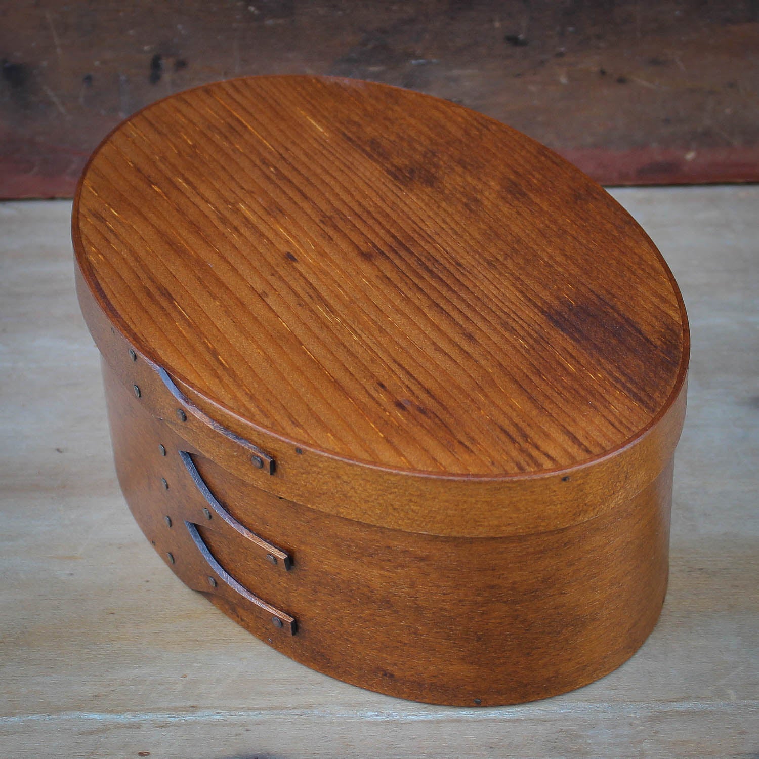 Shaker Oval Box, Size #4, LeHays Shaker Boxes, Handcrafted in Maine.  Antiqued Natural Finish, Side View