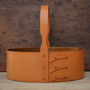Shaker Carrier, Size #4, LeHays Shaker Boxes, Handcrafted in Maine, Pumpkin Milk Paint Finish, Front View
