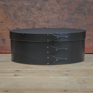 Shaker Oval Box, Size #5, LeHays Shaker Boxes, Handcrafted in Maine.  Black Milk Paint Finish, Front View