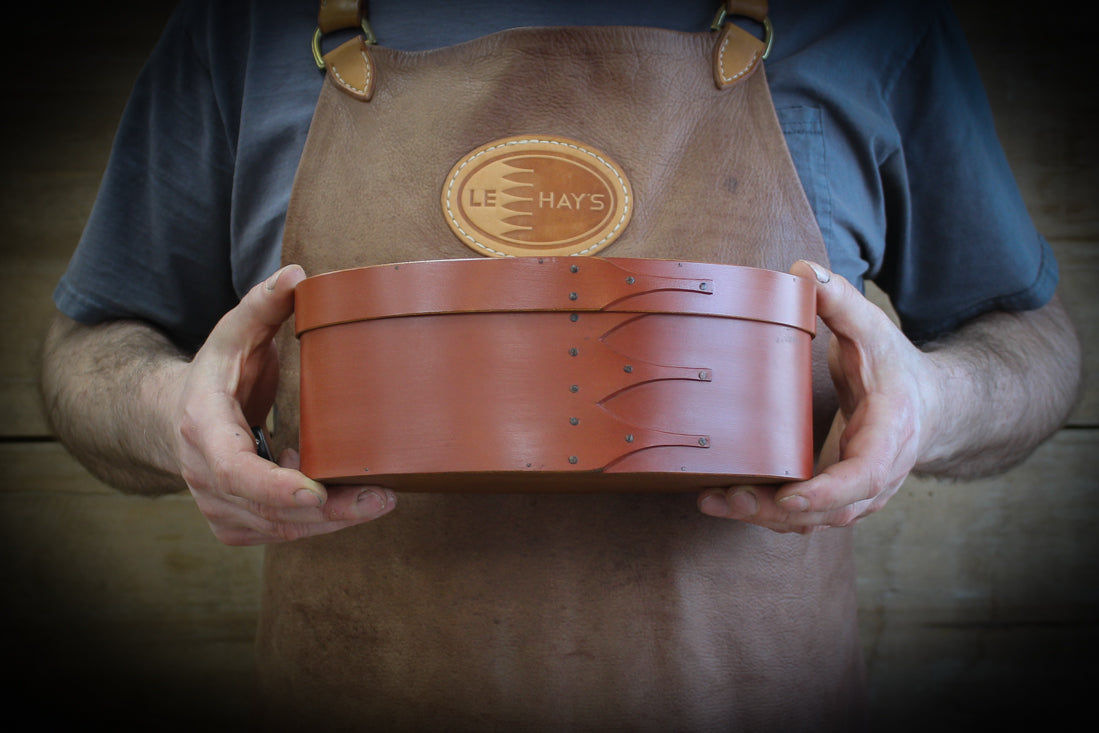 Shaker Oval Box, Size #5, LeHays Shaker Boxes, Handcrafted in Maine.  Robert LeHay Holding Shaker Box