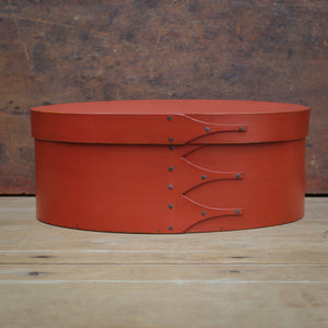 Shaker Oval Box, Size #5, LeHays Shaker Boxes, Handcrafted in Maine.  Red Milk Paint Finish, Front View
