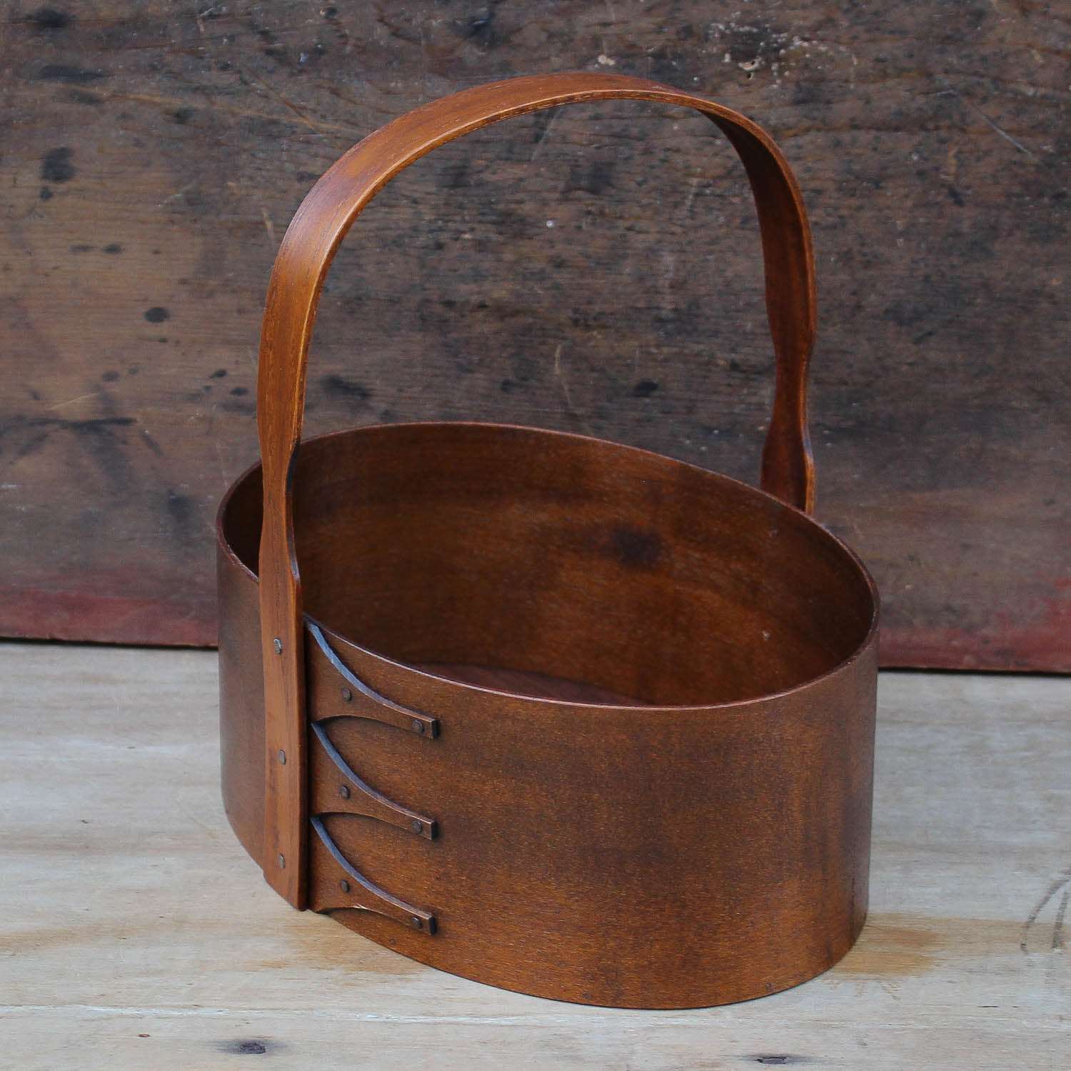 Shaker Carrier, Size #5, LeHays Shaker Boxes, Handcrafted in Maine, Antiqued Natural Finish, Side View