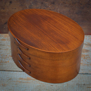 Shaker Oval Box, Size #7, LeHays Shaker Boxes, Handcrafted in Maine.  Antiqued Natural Finish, Side View