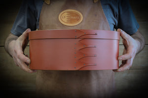 Shaker Oval Box, Size #7, LeHays Shaker Boxes, Handcrafted in Maine.  Robert LeHay Holding Shaker Box
