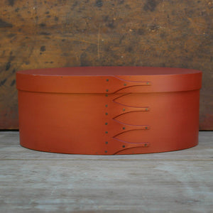 Shaker Oval Box, Size #7, LeHays Shaker Boxes, Handcrafted in Maine.  Red Milk Paint Finish, Front View