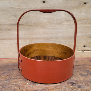 Small Shaker Style Sewing Carrier, LeHays Shaker Boxes, Handcrafted in Maine, Red Milk Paint Finish, Handle View
