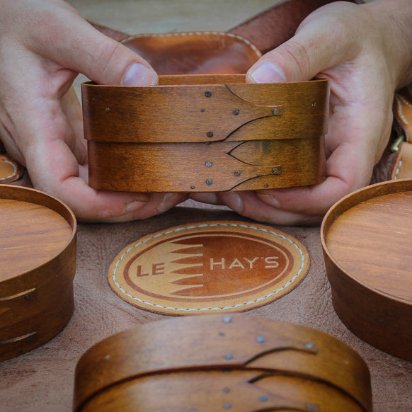 A Size #1 recessed-lid Shaker box held in hand for scale