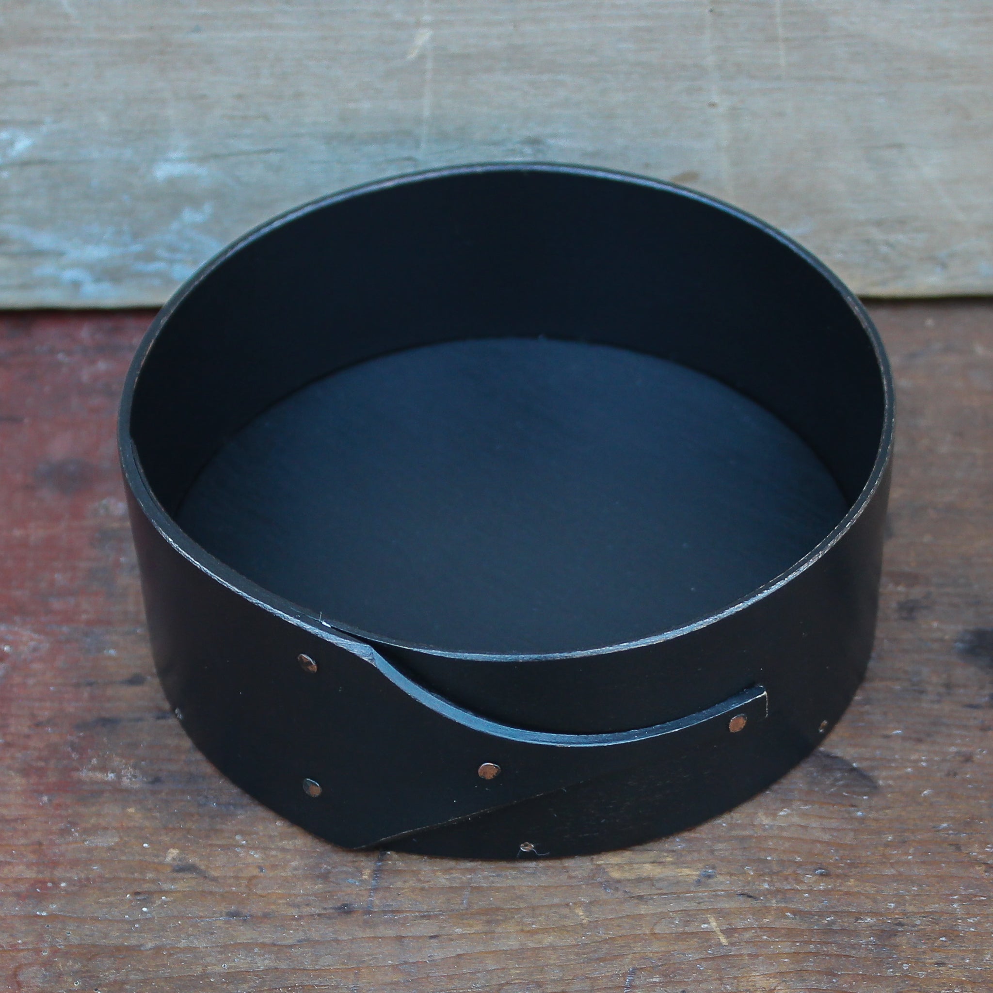Shaker pin cushion base in black milk paint - handcrafted for mounting finished needlework by LeHay’s Shaker Boxes