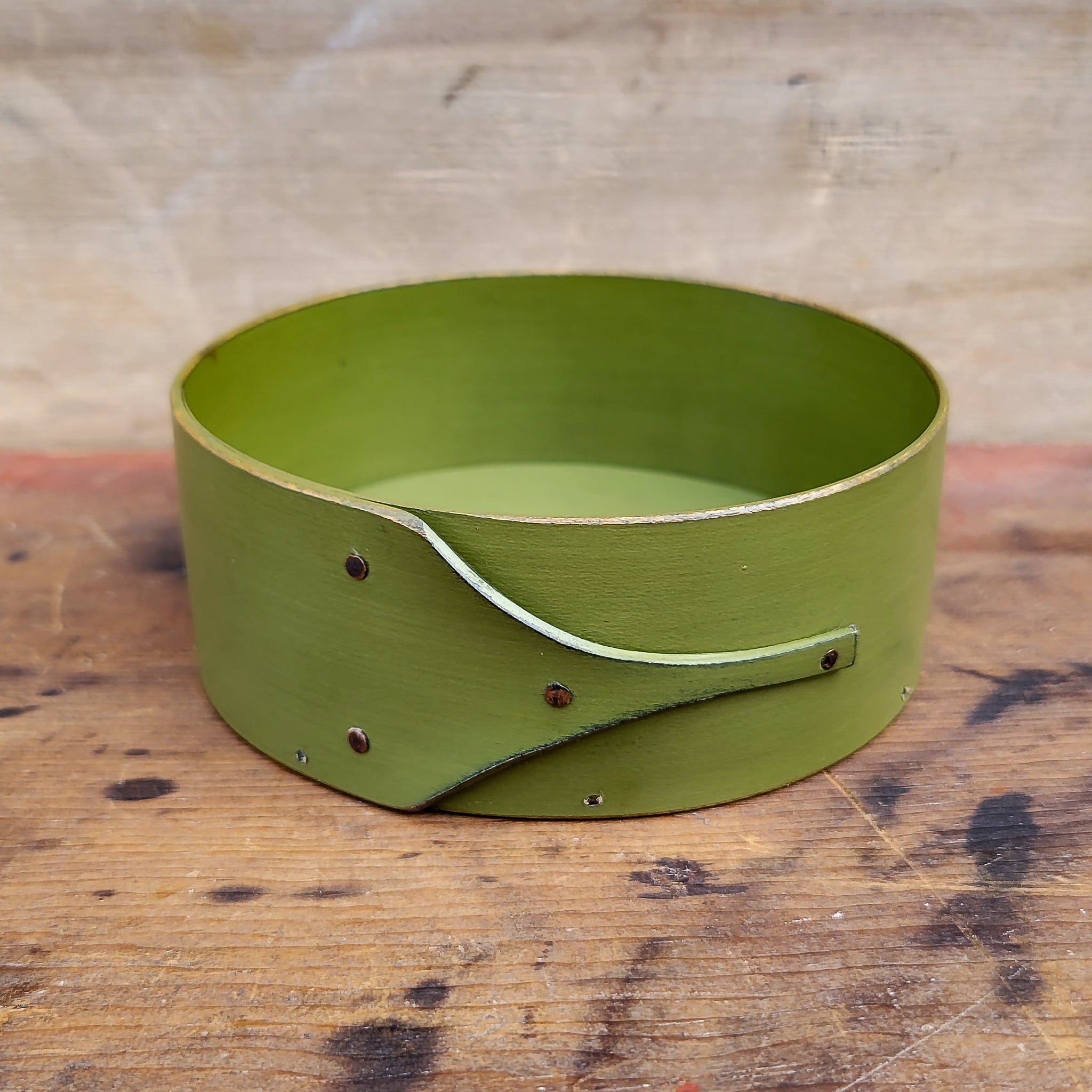 Shaker pin cushion base in green milk paint - handcrafted for mounting finished needlework by LeHay’s Shaker Boxes