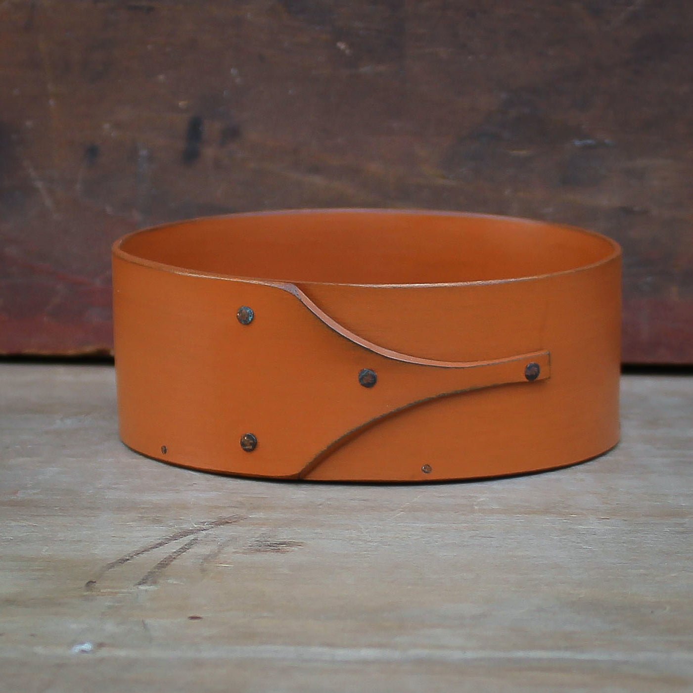 Shaker pin cushion base in pumpkin milk paint - handcrafted for mounting finished needlework by LeHay’s Shaker Boxes