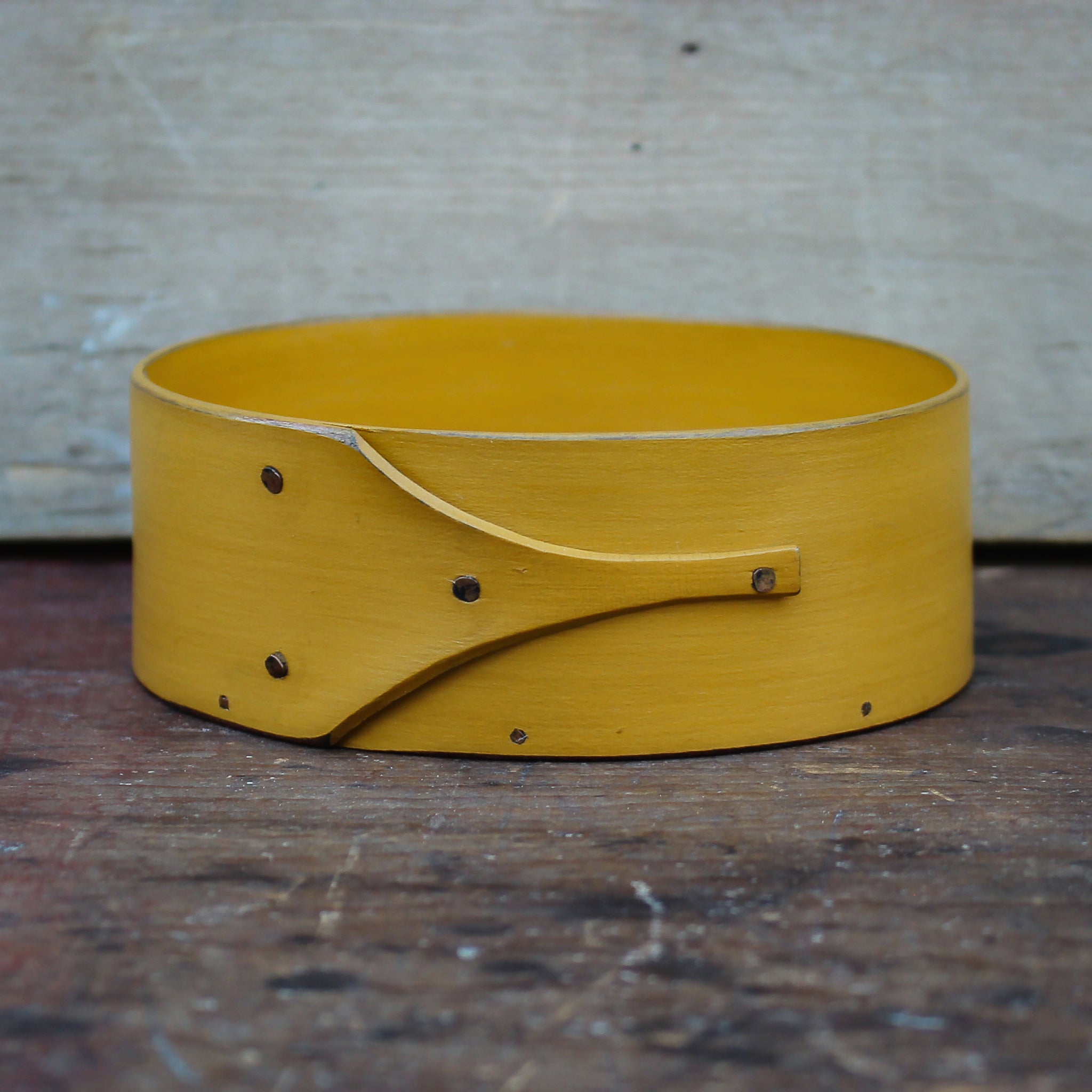 Shaker pin cushion base in yellow milk paint - handcrafted for mounting finished needlework by LeHay’s Shaker Boxes