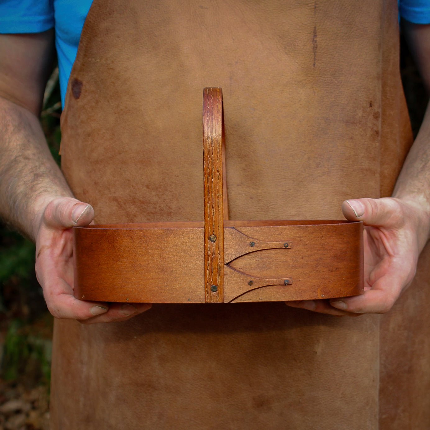 Handcrafted wooden Shaker carrier from Maine, perfect for sewing organization and desktop organization.