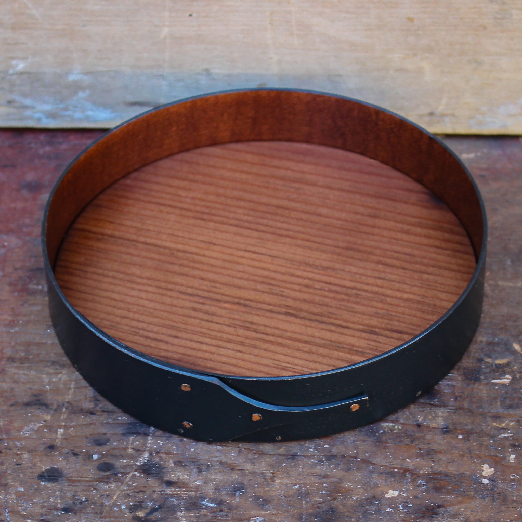 Shaker round tray with black milk paint finish - handcrafted in Maine by LeHay’s Shaker Boxes