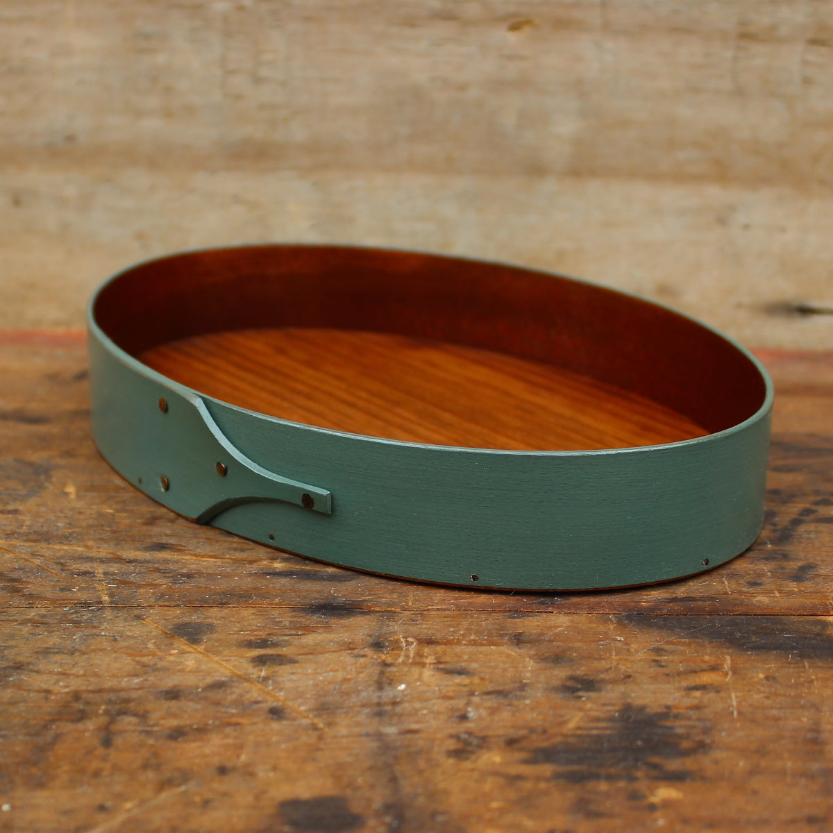 A Size #4 oval stitcher's tray in sea green milk paint