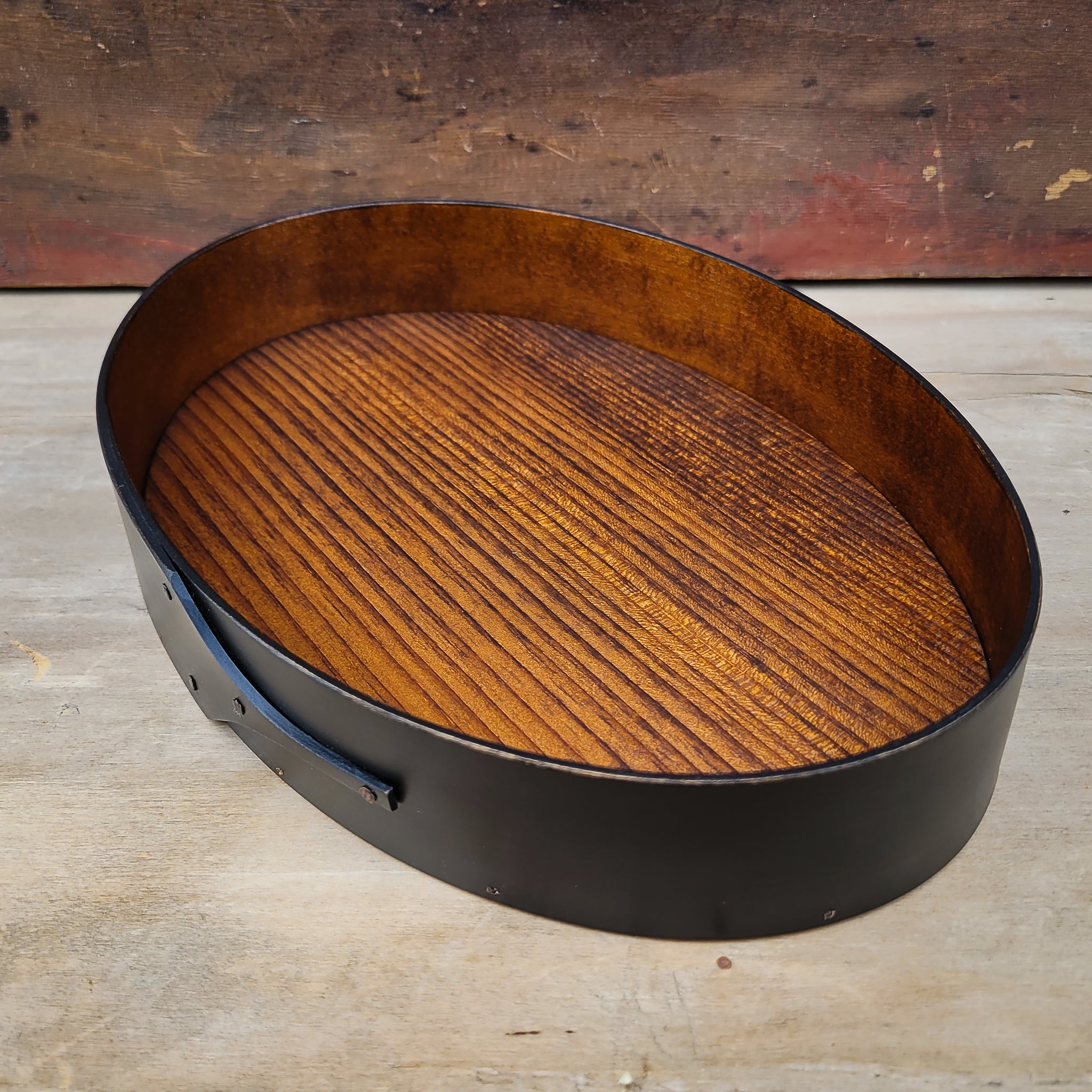 Shaker oval tray with black milk paint finish - handcrafted by LeHay’s Shaker Boxes