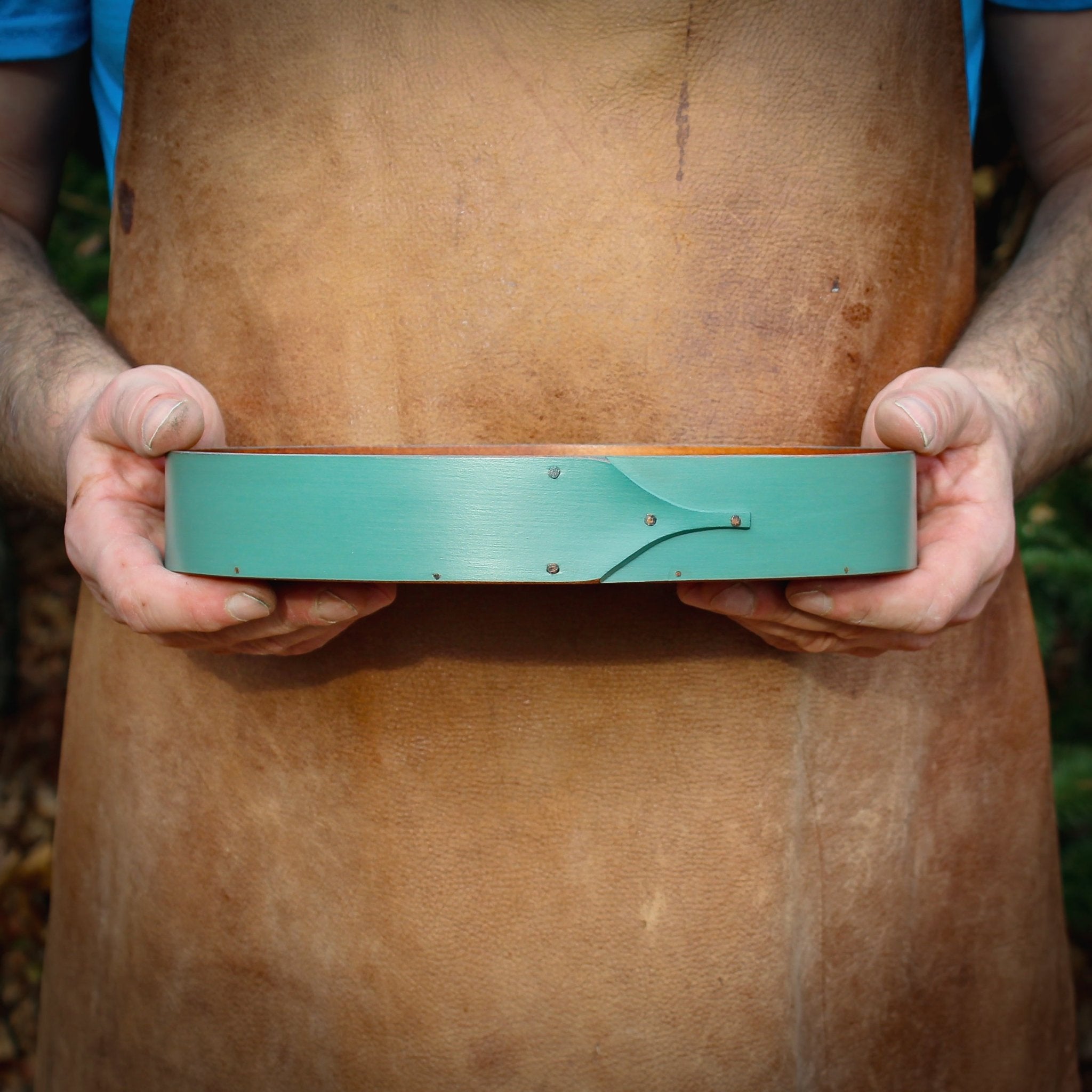 Shaker oval tray with sea green milk paint finish - handcrafted by LeHay’s Shaker Boxes
