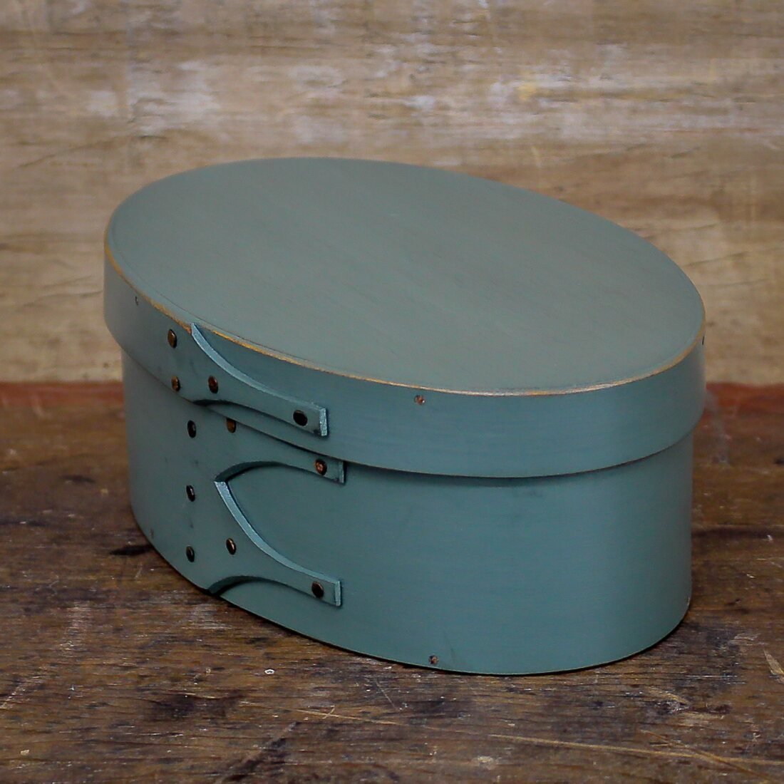 Handcrafted wooden oval shaker box, perfect as a sewing box for needlework projects, made in Maine.