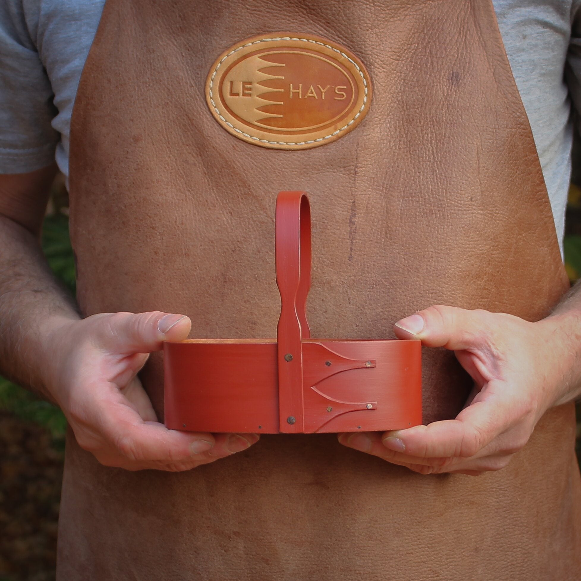 Handcrafted Shaker carrier wooden basket from Maine, perfect as a sewing or desktop organizer.