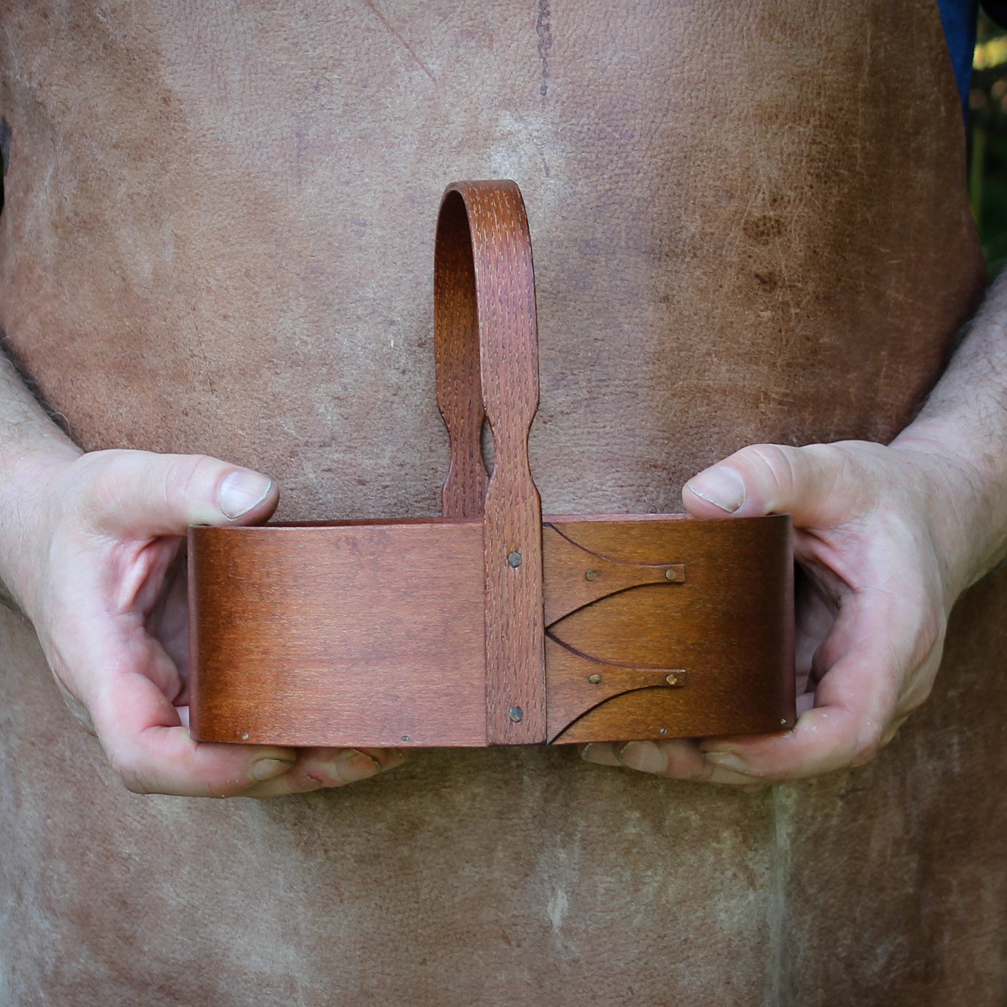Handcrafted wooden Shaker carrier, perfect for sewing and craftroom organization, made in Maine.