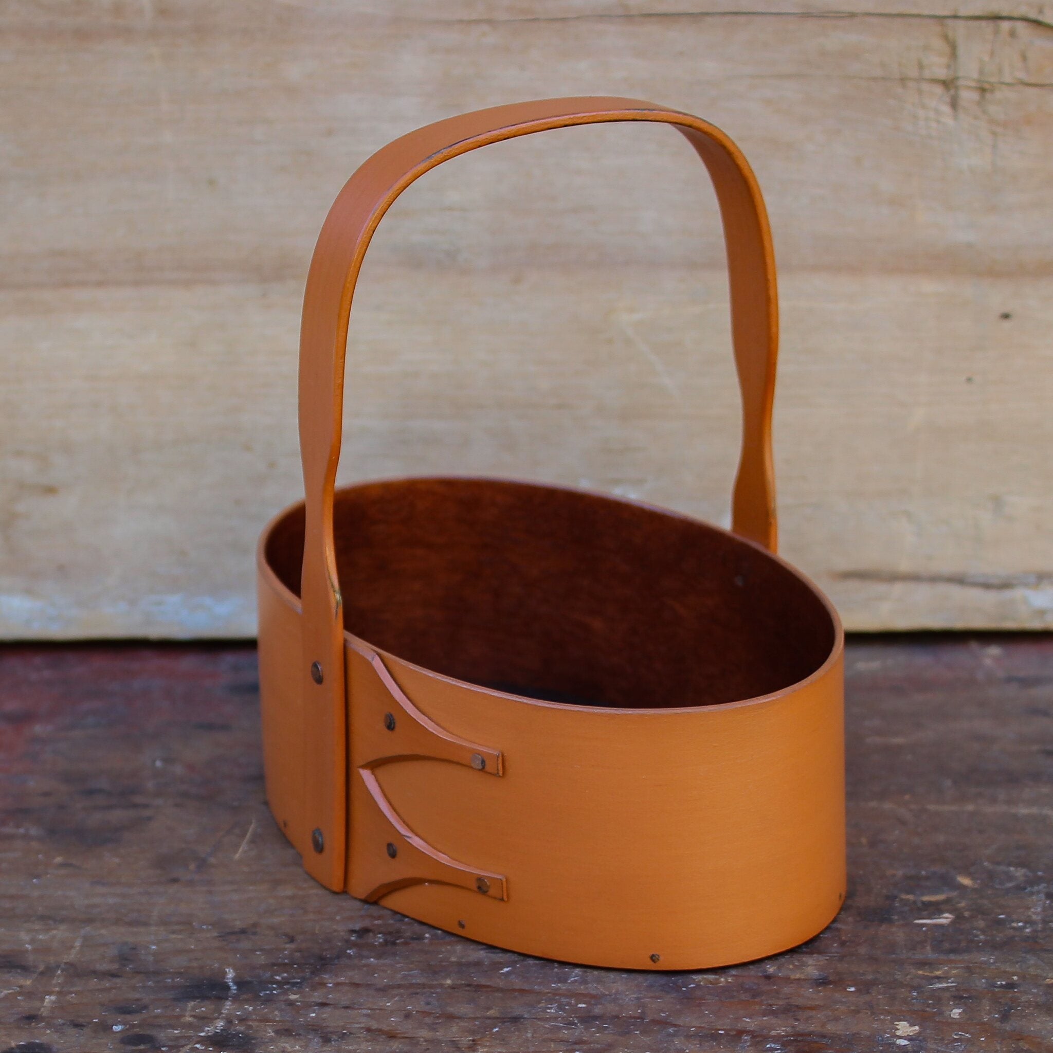 Handcrafted wooden Shaker carrier basket, perfect for sewing organization and desktop organization, made in Maine.