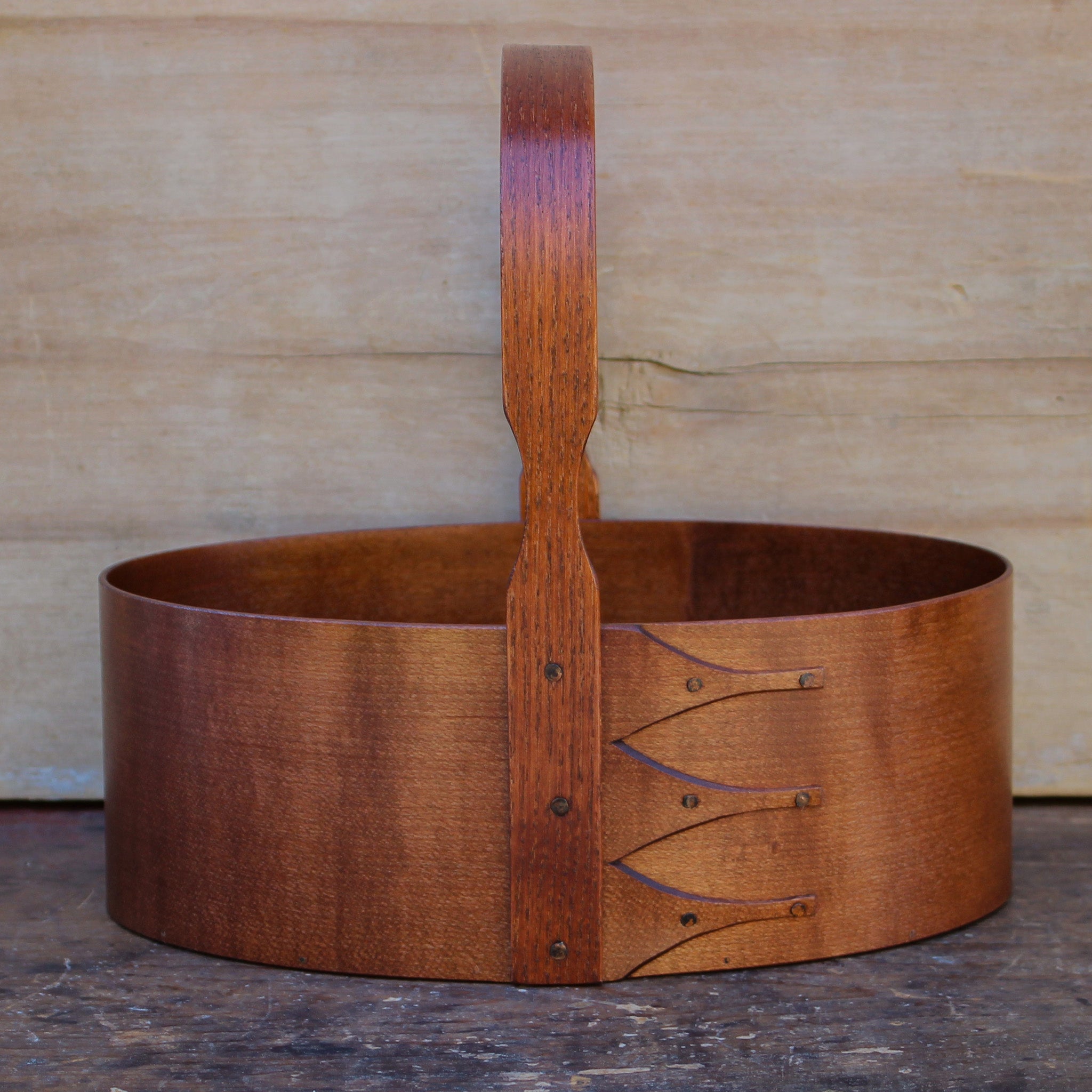 Handcrafted wooden shaker carrier basket for sewing and craftroom organization, made in Maine.