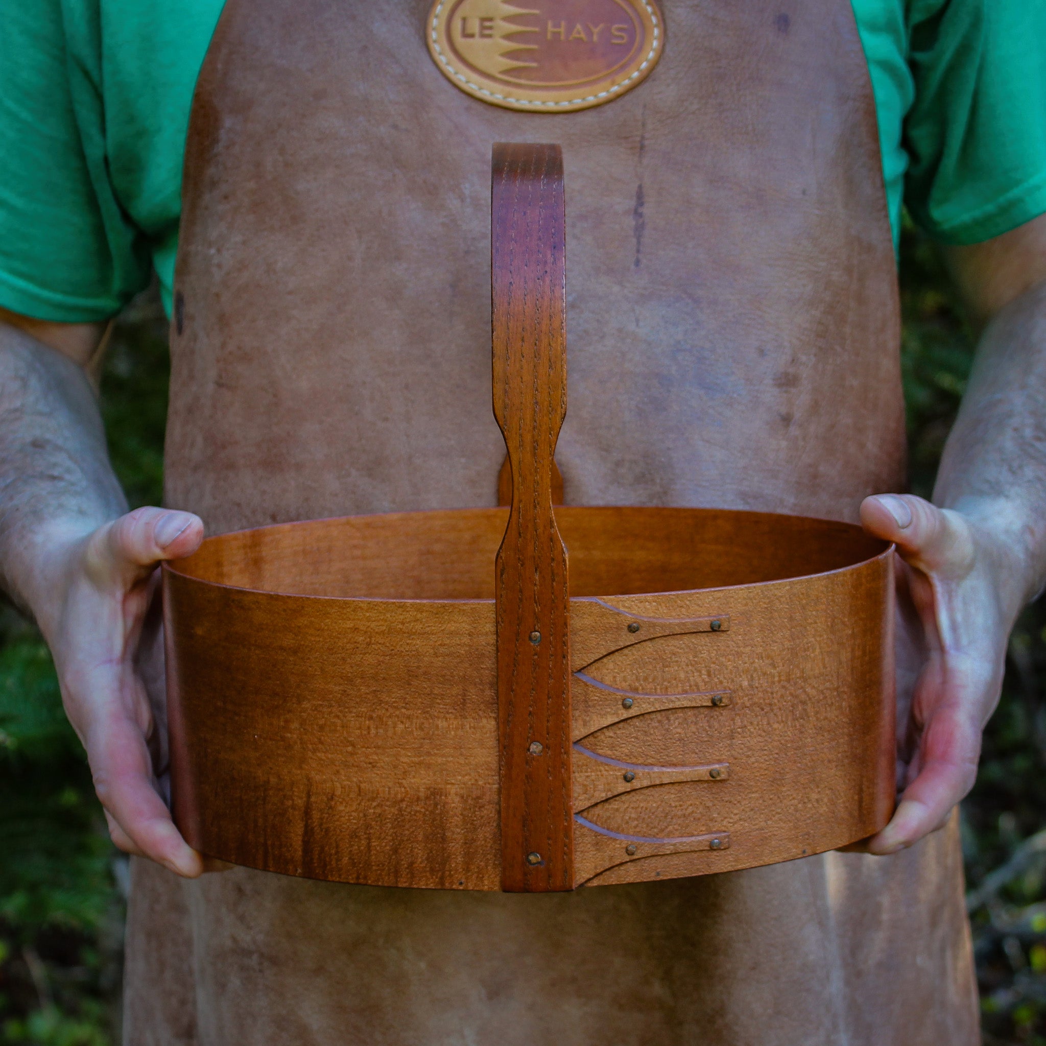 Handcrafted wooden shaker carrier from Maine, ideal sewing organizer and desktop organization accessory.