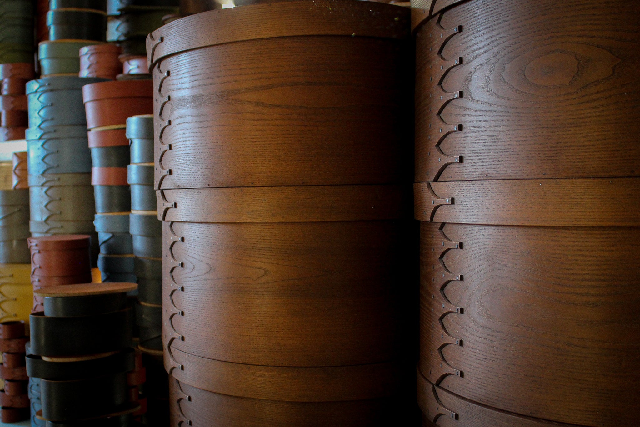 Natural stacks curing in the shop
