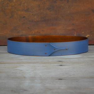 Shaker Style Oval Stitchers Tray, LeHays Shaker Boxes, Handcrafted in Maine, Blue Milk Paint Finish, Front View