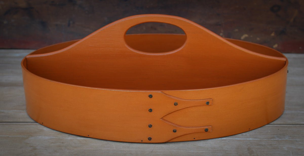 Shaker Style Divided Carrier, LeHays Shaker Boxes, Handcrafted in Maine, Pumpkin Milk Paint Finish, Front View
