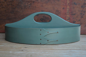 Shaker Style Divided Carrier, LeHays Shaker Boxes, Handcrafted in Maine, Sea Green Milk Paint Finish, Front View