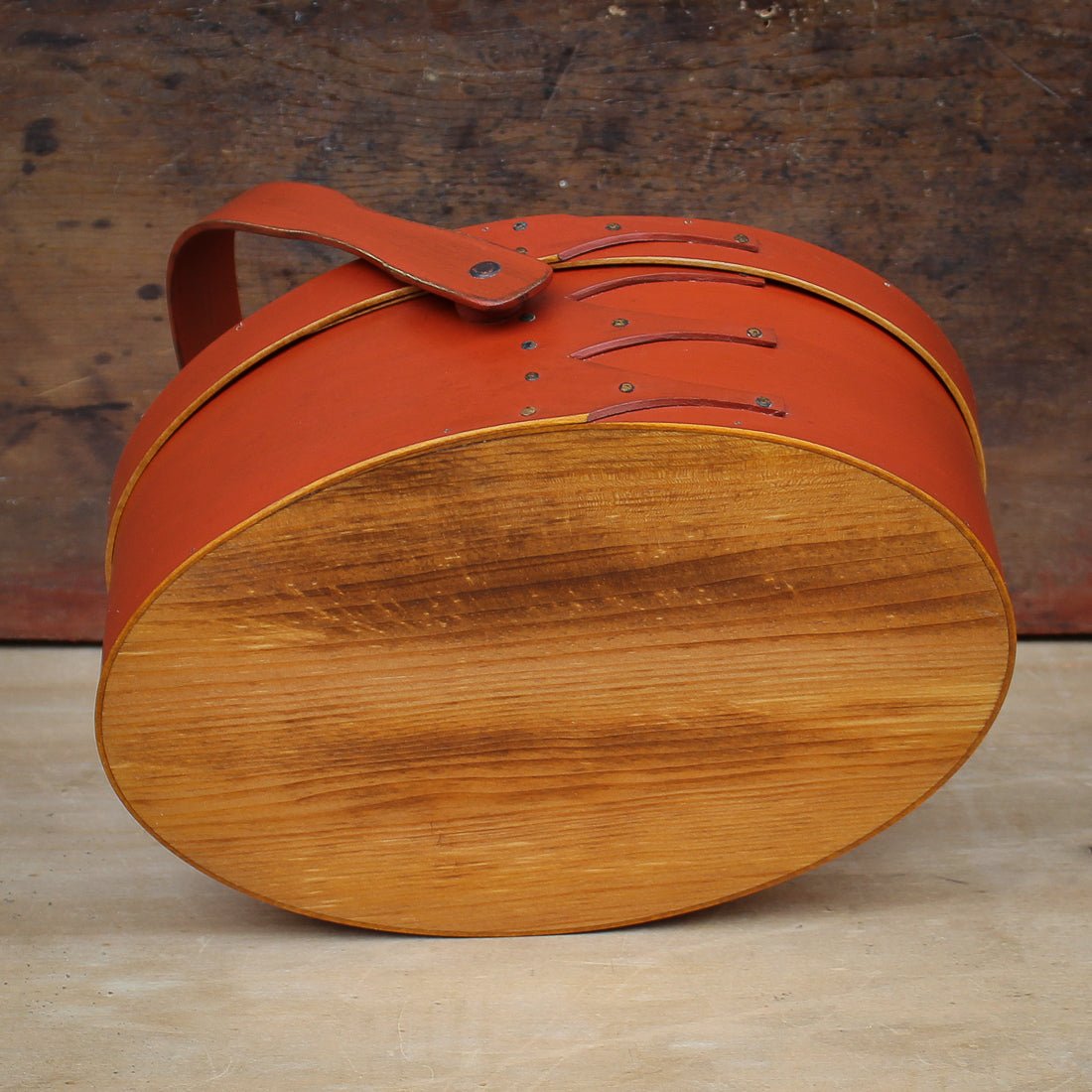 Shaker Style Swing Handle Carrier, LeHays Shaker Boxes, Handcrafted in Maine, Bottom View