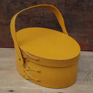 Shaker Style Swing Handle Carrier, LeHays Shaker Boxes, Handcrafted in Maine, Yellow Milk Paint Finish, Side View