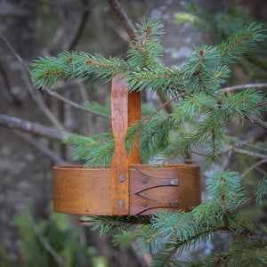 Shaker Carrier, Size #0, LeHays Shaker Boxes, Handcrafted in Maine.  Antiqued Natural Finish, Hanging on Christmas Tree