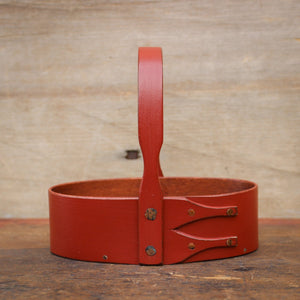 Shaker Carrier, Size #0, LeHays Shaker Boxes, Handcrafted in Maine.  Red Milk Paint Finish, Front View