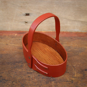 Shaker Carrier, Size #0, LeHays Shaker Boxes, Handcrafted in Maine.  Red Milk Paint Finish, Side View