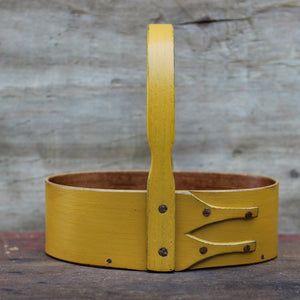 Shaker Carrier, Size #0, LeHays Shaker Boxes, Handcrafted in Maine.  Yellow Milk Paint Finish, Front View
