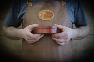 Shaker Oval Box, Size #1, LeHays Shaker Boxes, Handcrafted in Maine.  Red Milk Paint Finish, Robert LeHay Holding Box