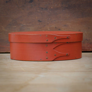 Shaker Oval Box, Size #1, LeHays Shaker Boxes, Handcrafted in Maine.  Red Milk Paint Finish, Front View