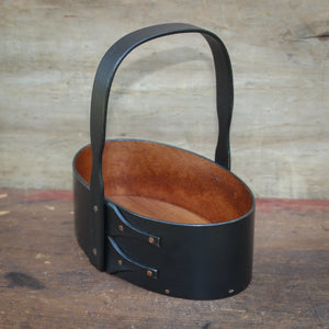 Shaker Carrier, Size #1, LeHays Shaker Boxes, Handcrafted in Maine.  Black Milk Paint Finish, Side View