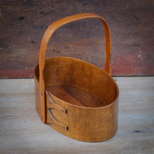 Shaker Carrier, Size #2, LeHays Shaker Boxes, Handcrafted in Maine.  Antiqued Natural Finish, Side View