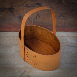 Shaker Carrier, Size #3, LeHays Shaker Boxes, Handcrafted in Maine.  Pumpkin Milk Paint Finish, Side View