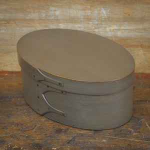 Shaker Oval Box, Size #2, LeHays Shaker Boxes, Handcrafted in Maine.  Grey Milk Paint Finish, Side View
