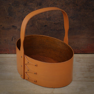 Shaker Carrier, Size #4, LeHays Shaker Boxes, Handcrafted in Maine, Pumpkin Milk Paint Finish, Side View