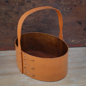 Shaker Carrier, Size #5, LeHays Shaker Boxes, Handcrafted in Maine, Pumpkin Milk Paint Finish, Side View